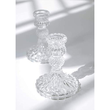 Taper Candle Holders Set of 2 Clear Glass Centerpiece