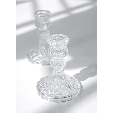 Taper Candle Holders Set of 2 Clear Glass Centerpiece