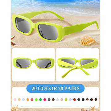 Weewooday 20 Pairs Classic Rectangle Sunglasses Small Square Retro Trendy Women's Rectangular Vintage Eyewear for Woman Man Girl Novelty Eyewear, Many Styles, Multicolored