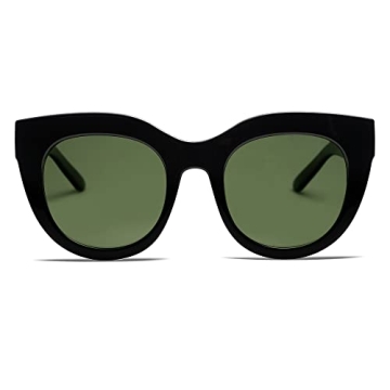 VANLINKER Trendy Polarized Cat Eye Sunglasses for Women Retro Oversized Sunnies Black Frame Green Lens