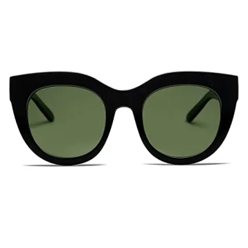 VANLINKER Trendy Polarized Cat Eye Sunglasses for Women Retro Oversized Sunnies Black Frame Green Lens