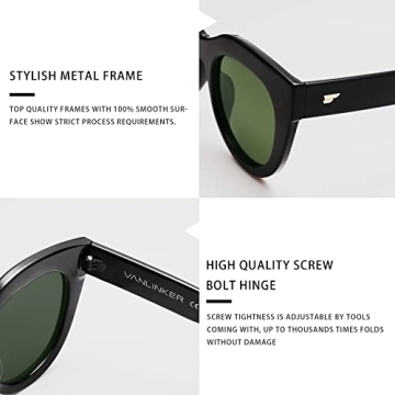 VANLINKER Trendy Polarized Cat Eye Sunglasses for Women Retro Oversized Sunnies Black Frame Green Lens