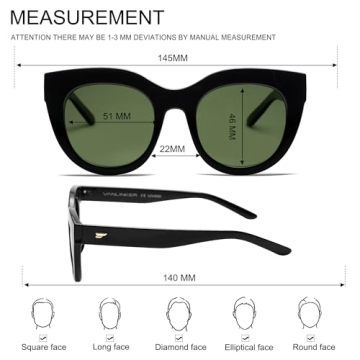 VANLINKER Trendy Polarized Cat Eye Sunglasses for Women Retro Oversized Sunnies Black Frame Green Lens