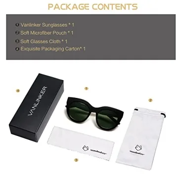 VANLINKER Trendy Polarized Cat Eye Sunglasses for Women Retro Oversized Sunnies Black Frame Green Lens