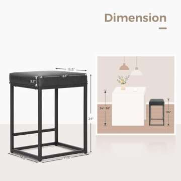 MAISON ARTS Black Counter Height 24" Bar Stools Set of 2 for Kitchen Counter Backless Modern Square ...