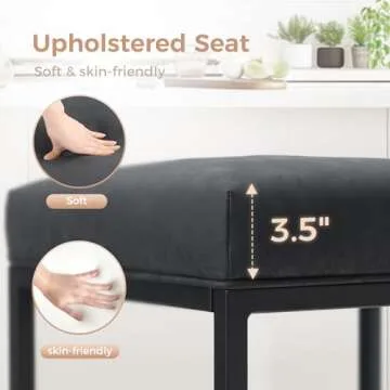 MAISON ARTS Black Counter Height 24" Bar Stools Set of 2 for Kitchen Counter Backless Modern Square Barstools Upholstered Faux Leather Stools Farmhouse Island Chairs, (24 Inch,Black)