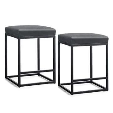 MAISON ARTS Black Counter Height 24" Bar Stools Set of 2 for Kitchen Counter Backless Modern Square Barstools Upholstered Faux Leather Stools Farmhouse Island Chairs, (24 Inch,Black)