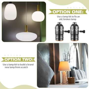 Honoson 2 Sets Lamp Repair Kit Table Lamp Rewire Lamp Parts with 3 Way Socket Matching Cord and Essential Hardware Lamp Wiring Kit for Table Floor Lamp DIY Lamp Design Repair Do It Yourself(Black)