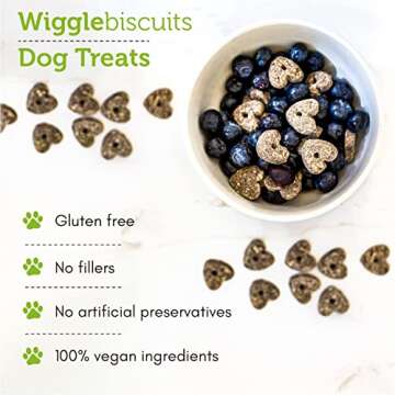 V-dog Vegan Soft and Chewy Wiggle Dog Biscuits - Dog Training Treats - Small, Medium and Large Breeds - Natural Blueberry Flavor Superfoods - 10 Ounce - All Natural - Made in The USA