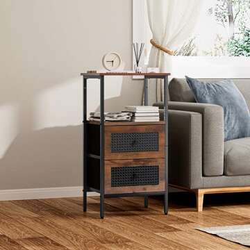 DOVAMY Rattan Nightstand with 2 Drawers, Perfect for Small Spaces and Storage Solutions