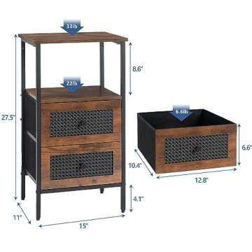 DOVAMY Rattan Nightstand with 2 Drawers for Small Spaces