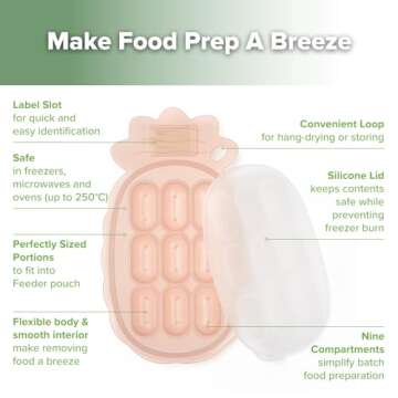 Haakaa Silicone Nibble Freezer Tray -Breastmilk Teething Popsicle Mold - Baby Fruit Food Feeder Teether Tray - Baby Food Maker - Ice Cube Tray - 4 Months+ Babies - BPA Free - Blush