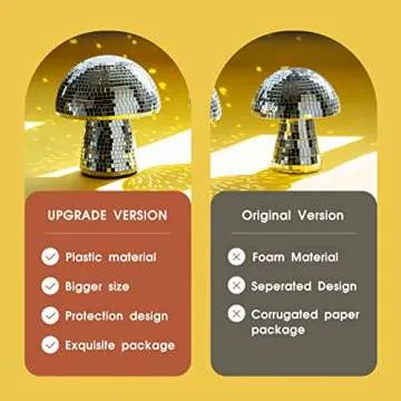 Mushroom Disco Ball 2 Pack, Silver Disco Ball Decorations, Mushroom Party Decorations for Home, Room, Stage, School, Festivals, Plastic Retro-Reflective Disco Ball Mushroom Light (6.3 X 5.7 in)