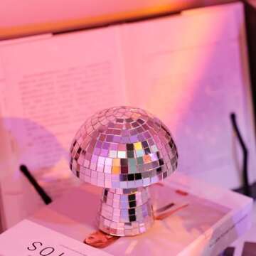 Mushroom Disco Ball 2 Pack, Silver Disco Ball Decorations, Mushroom Party Decorations for Home, Room, Stage, School, Festivals, Plastic Retro-Reflective Disco Ball Mushroom Light (6.3 X 5.7 in)