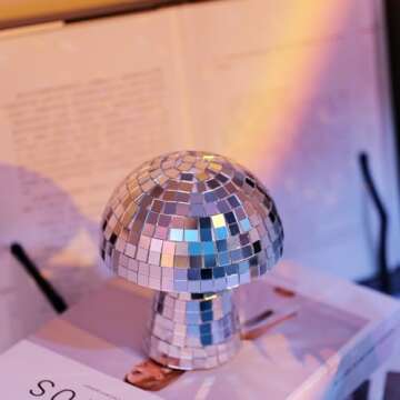 Mushroom Disco Ball 2 Pack, Silver Disco Ball Decorations, Mushroom Party Decorations for Home, Room, Stage, School, Festivals, Plastic Retro-Reflective Disco Ball Mushroom Light (6.3 X 5.7 in)