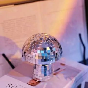 Mushroom Disco Ball 2 Pack, Silver Disco Ball Decorations, Mushroom Party Decorations for Home, Room, Stage, School, Festivals, Plastic Retro-Reflective Disco Ball Mushroom Light (6.3 X 5.7 in)