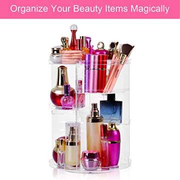 Easyhouse 360 Rotating Makeup Organizer, DIY 8 Adjustable Layers Spinning Skincare Organizer, Cosmet...