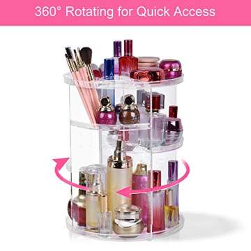 Easyhouse 360 Rotating Makeup Organizer, DIY 8 Adjustable Layers Spinning Skincare Organizer, Cosmetic Holder Shelf, Make Up Organizers and Storage for Vanity Bathroom Countertop (Clear-A)