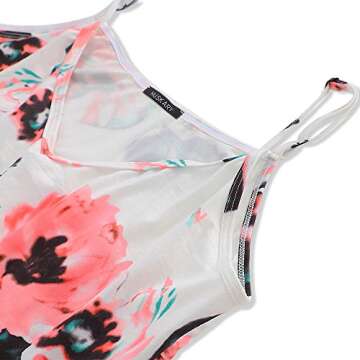 HUSKARY Women's Summer Casual Sleeveless V Neck Strappy Split Loose Dress Beach Cover Up Long Cami Maxi Dresses with Pocket White Flower