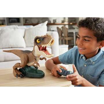 Mattel Jurassic World RC Dinosaur Toy, Roarin’ Frenzy T Rex Dino with Sound & 2 Modes, Full-Functi...
