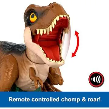 Mattel Jurassic World RC Dinosaur Toy, Roarin’ Frenzy T Rex Dino with Sound & 2 Modes, Full-Function Remote Control, Attack or Spin