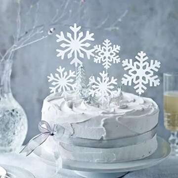 Ercadio 8 Pack Snowflake Cake Toppers Felt White Snowflakes Cake Picks Winter Theme Snowflake Cupcake Toppers for Christmas Theme Baby Shower Birthday Decor Supplies