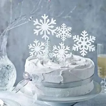 Ercadio 8 Pack Snowflake Cake Toppers Felt White Snowflakes Cake Picks Winter Theme Snowflake Cupcake Toppers for Christmas Theme Baby Shower Birthday Decor Supplies