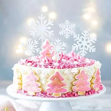 Ercadio 8 Pack Snowflake Cake Toppers Felt White Snowflakes Cake Picks Winter Theme Snowflake Cupcake Toppers for Christmas Theme Baby Shower Birthday Decor Supplies