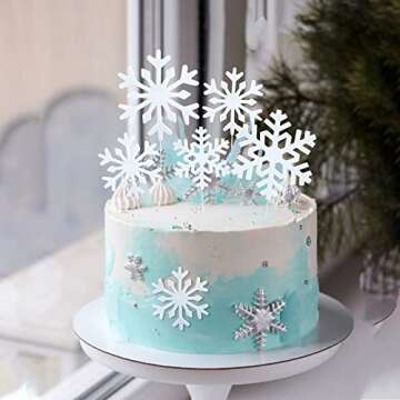 Ercadio 8 Pack Snowflake Cake Toppers Felt White Snowflakes Cake Picks Winter Theme Snowflake Cupcake Toppers for Christmas Theme Baby Shower Birthday Decor Supplies