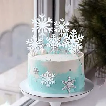 Ercadio 8 Pack Snowflake Cake Toppers Felt White Snowflakes Cake Picks Winter Theme Snowflake Cupcake Toppers for Christmas Theme Baby Shower Birthday Decor Supplies