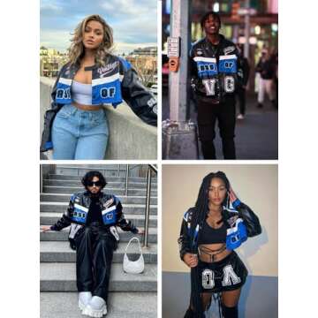 Vamtac Faux Leather Racing Jackets Varsity Bomber Coats Unisex Street With Pockets Black S