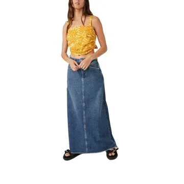 Free People All Tied Up Women’s Tank Top for Summer – Square Neckline – Strappy Sleeves – Tie-up Back Yellow Combo LG (Women's 12) One Size