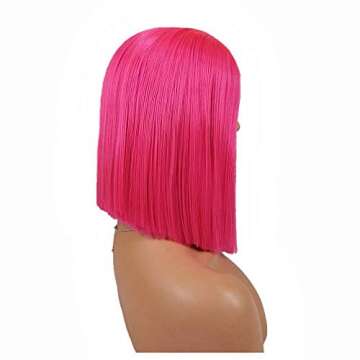 Zhangxiuzhu Pink 12 Inch Short Bob Synthetic Hair Wigs 150 Density Short Straight Hair Lace Frontal Wig For Black Women With Baby Hair Bleached Knots (12 Inch/lace frontal wig, Pink)