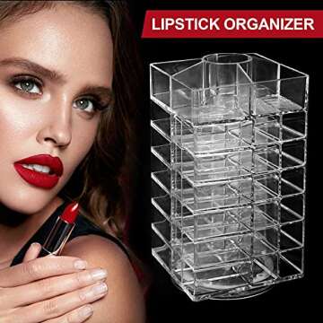 Stylish Acrylic Lipstick Tower - 48+5 Slot Organizer