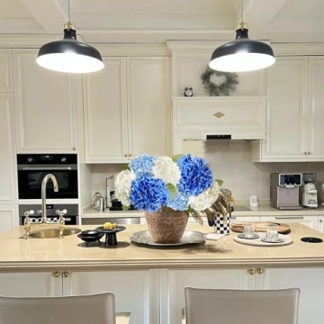 YalzoneMet 3 Pcs 21’’ Graduated Blue Artificial Hydrangea Real Looking Lifelike Real Touch Faux Long Stem Big Hydrangea for Home Party Outdoor Christmas Decor Table Centerpiece