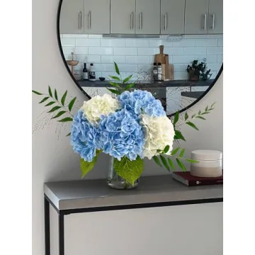 YalzoneMet 3 Pcs 21’’ Graduated Blue Artificial Hydrangea Real Looking Lifelike Real Touch Faux Long Stem Big Hydrangea for Home Party Outdoor Christmas Decor Table Centerpiece
