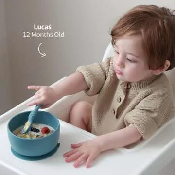 SAMiGO Silicone Baby Bowl and Spoon Set with Suction and Lid, First Stage Self Feeding Essentials, Food Bowl for 6+ Months