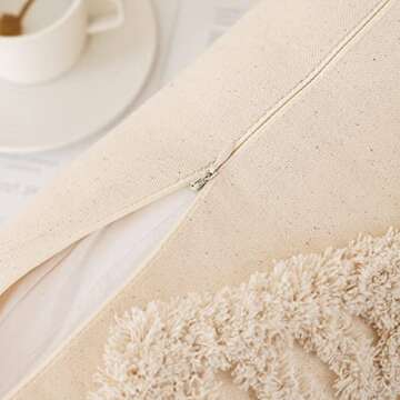 Boho Rectangle Throw Pillow Cover Tufted Decorative Pillow Cover for Couch Bed Small Lumbar 12x20 Pillow Cover, Modern Accent Farmhouse Neutral Throw Pillow Case with Tassels, Cream 1Pc, Beige