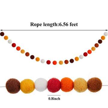 WILLBOND 3 Pieces Wool Felt Ball Garland Colorful Pom Pom 6.5 Ft Long 24 Ball Garland for Mardi Gras Halloween Thanksgiving Xmas Black History Month (Assorted Colors)