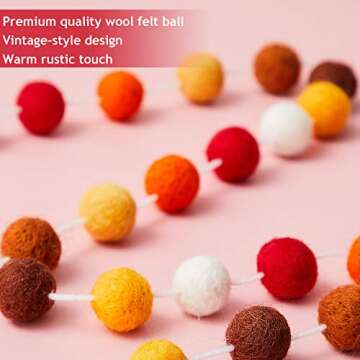 WILLBOND 3 Pieces Wool Felt Ball Garland Colorful Pom Pom 6.5 Ft Long 24 Ball Garland for Mardi Gras Halloween Thanksgiving Xmas Black History Month (Assorted Colors)