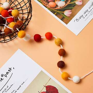 WILLBOND 3 Pieces Wool Felt Ball Garland Colorful Pom Pom 6.5 Ft Long 24 Ball Garland for Mardi Gras Halloween Thanksgiving Xmas Black History Month (Assorted Colors)