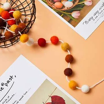WILLBOND 3 Pieces Wool Felt Ball Garland Colorful Pom Pom 6.5 Ft Long 24 Ball Garland for Mardi Gras Halloween Thanksgiving Xmas Black History Month (Assorted Colors)