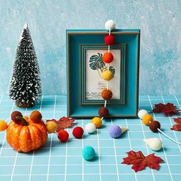 WILLBOND 3 Pieces Wool Felt Ball Garland Colorful Pom Pom 6.5 Ft Long 24 Ball Garland for Mardi Gras Halloween Thanksgiving Xmas Black History Month (Assorted Colors)