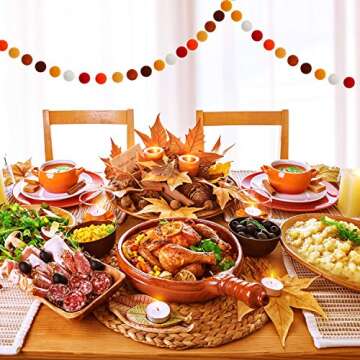 WILLBOND 3 Pieces Wool Felt Ball Garland Colorful Pom Pom 6.5 Ft Long 24 Ball Garland for Mardi Gras Halloween Thanksgiving Xmas Black History Month (Assorted Colors)