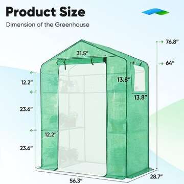 Quictent 56''x29''x77'' Greenhouse Mesh Door 2 Windows 3 Tiers 6 Shelves Green House Walk in Outdoor Portable Plant Garden 50 T-Type Plant Tags 8 Stakes 4 Ropes Green Cover