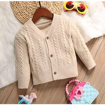 MSTOZE Baby Sweaters Toddler Boy Cardigan Sweaters with Button Baby Unisex Cardigan Long Sleeve Solid Cotton Knit Cardigan for Newborns, Babies & Toddlers Light Apricot