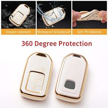 Gematay For Honda Key Fob Cover, Car Key Case Protector for Honda Civic Accord Pilot CRV Odyssey Key Fob Shell with keychain, White