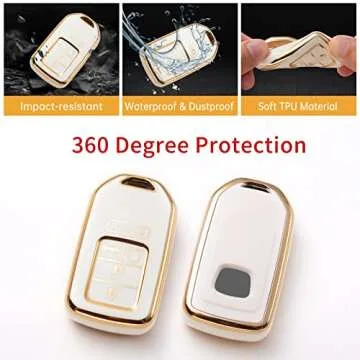 Gematay For Honda Key Fob Cover, Car Key Case Protector for Honda Civic Accord Pilot CRV Odyssey Key Fob Shell with keychain, White