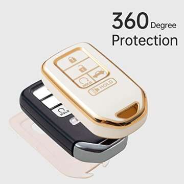 Gematay For Honda Key Fob Cover, Car Key Case Protector for Honda Civic Accord Pilot CRV Odyssey Key Fob Shell with keychain, White