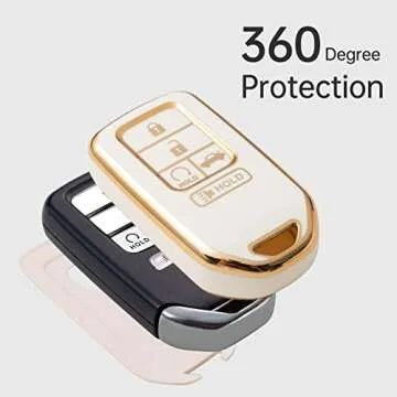 Gematay For Honda Key Fob Cover, Car Key Case Protector for Honda Civic Accord Pilot CRV Odyssey Key Fob Shell with keychain, White